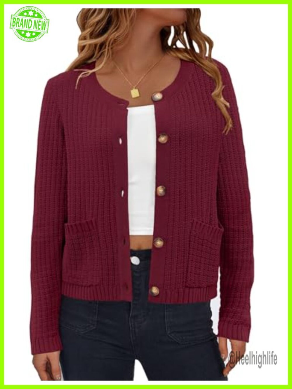 Textured Knit Button Up Long Sleeve Open Front Cardigan Sweater with Pockets